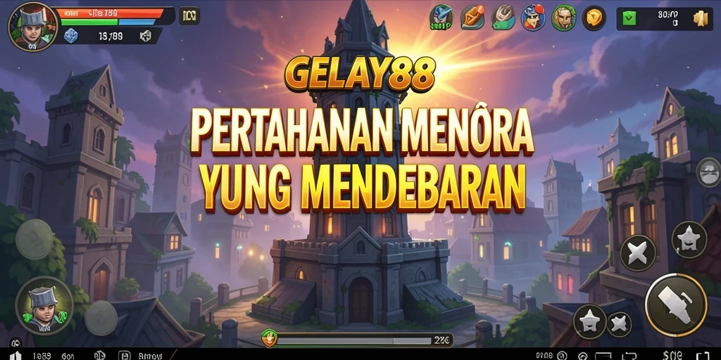 Tampilan gameplay menara pertahanan yang intens dan penuh aksi.