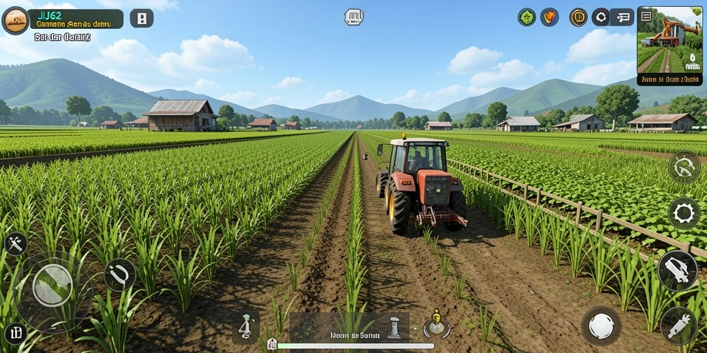 Tampilan menarik gameplay pertanian di JJ62 dengan ladang subur.