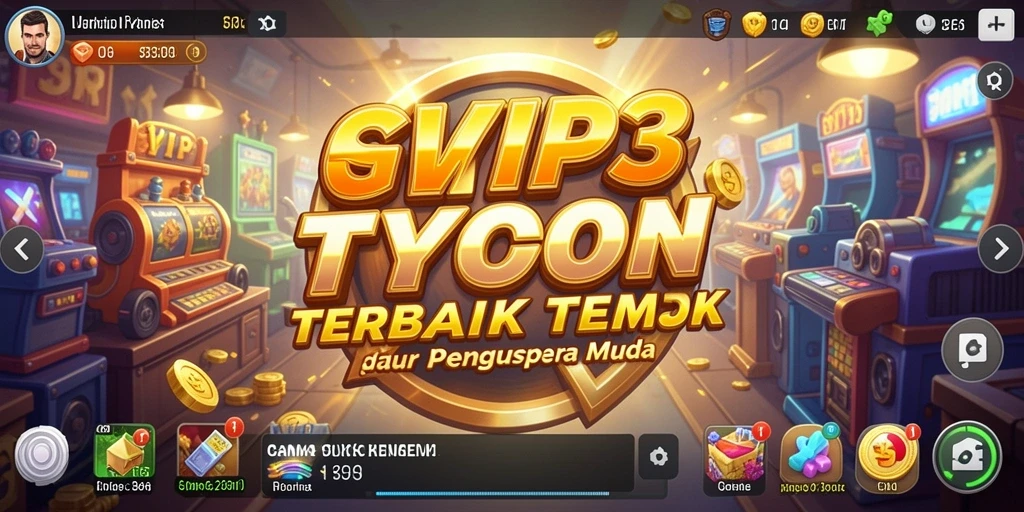 Tampilan layar gameplay SVIP3 dengan elemen manajemen bisnis yang menarik.