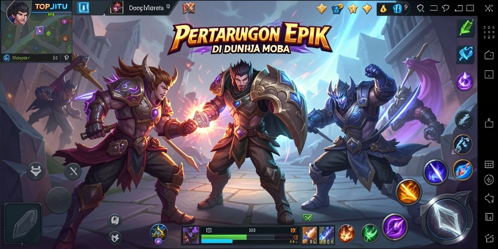Tampilan aksi seru dalam permainan MOBA TOPJITU.